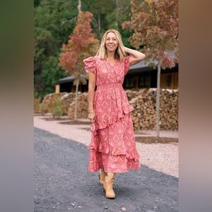 Avara Sonia Tiered Dress with Flutter Cap Sleeves